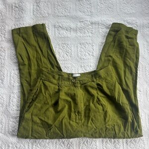 Offon Olive Green Linen-Blend Wide Leg Pants